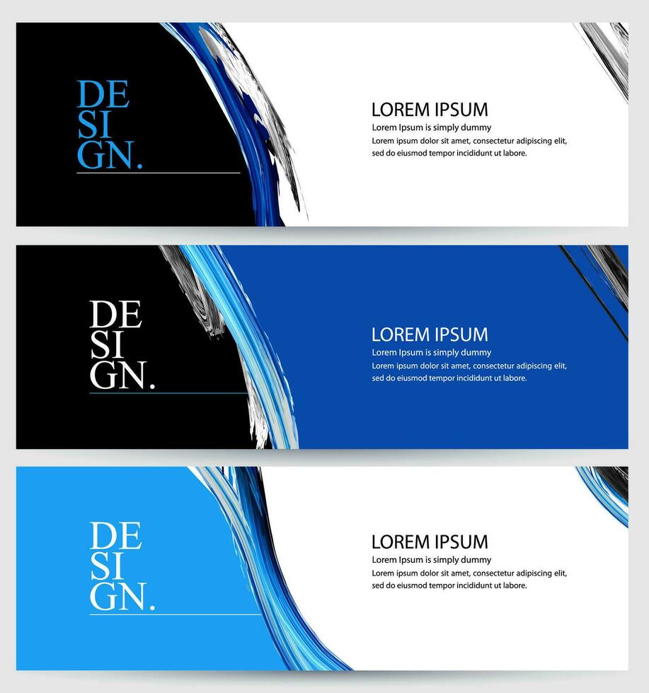 three banners with blue and black designs vector