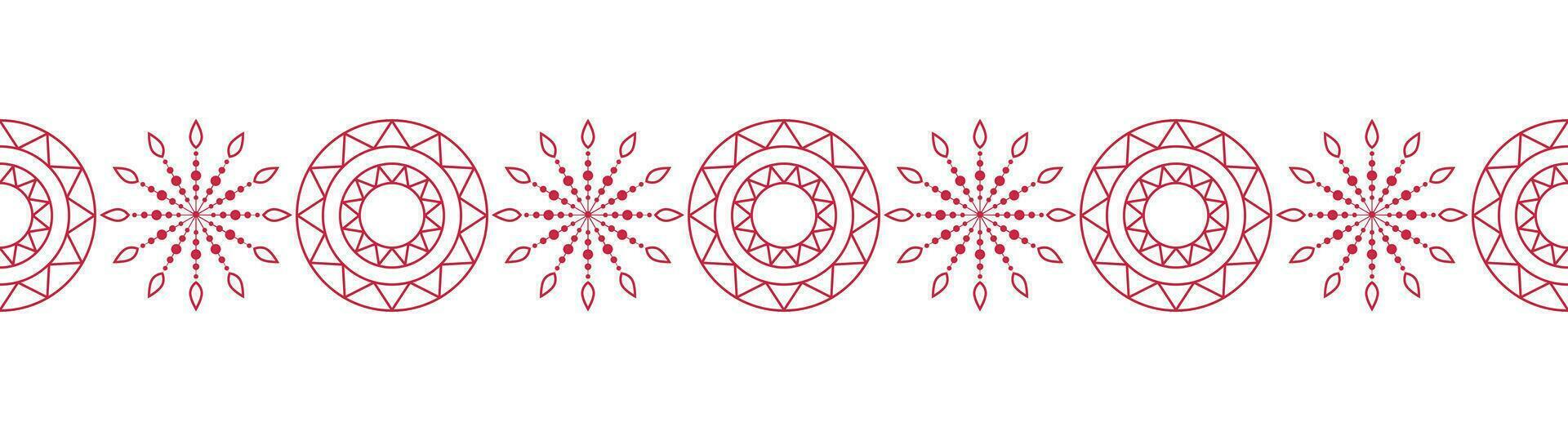 Snowflakes seamless border in red color on a white background. Christmas and New Year. Vector. vector