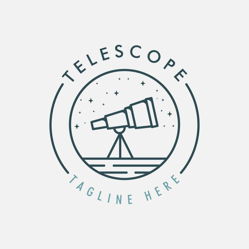 telescope logo vector line art with emblem illustration template design, astronomy icon