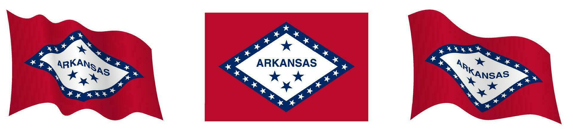 flag of american state of Arkansas in static position and in motion, fluttering in wind in exact colors and sizes, on white background vector