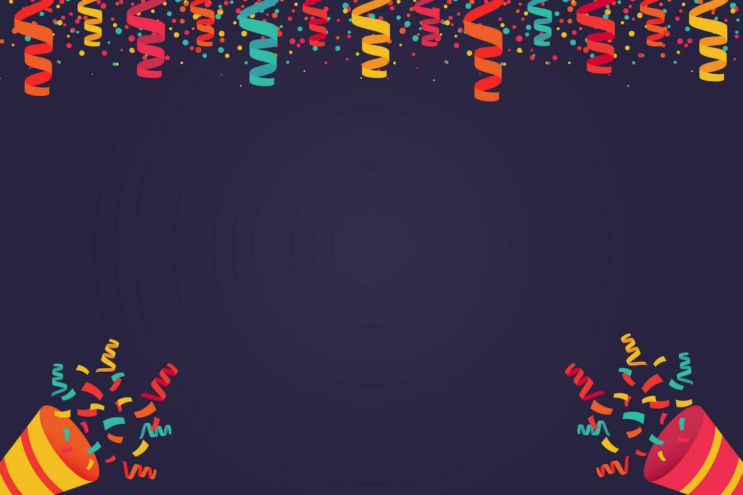 Colored confetti and firecrackers party popper, Vector festive birthday festival banner template, Festive decorations and surprises