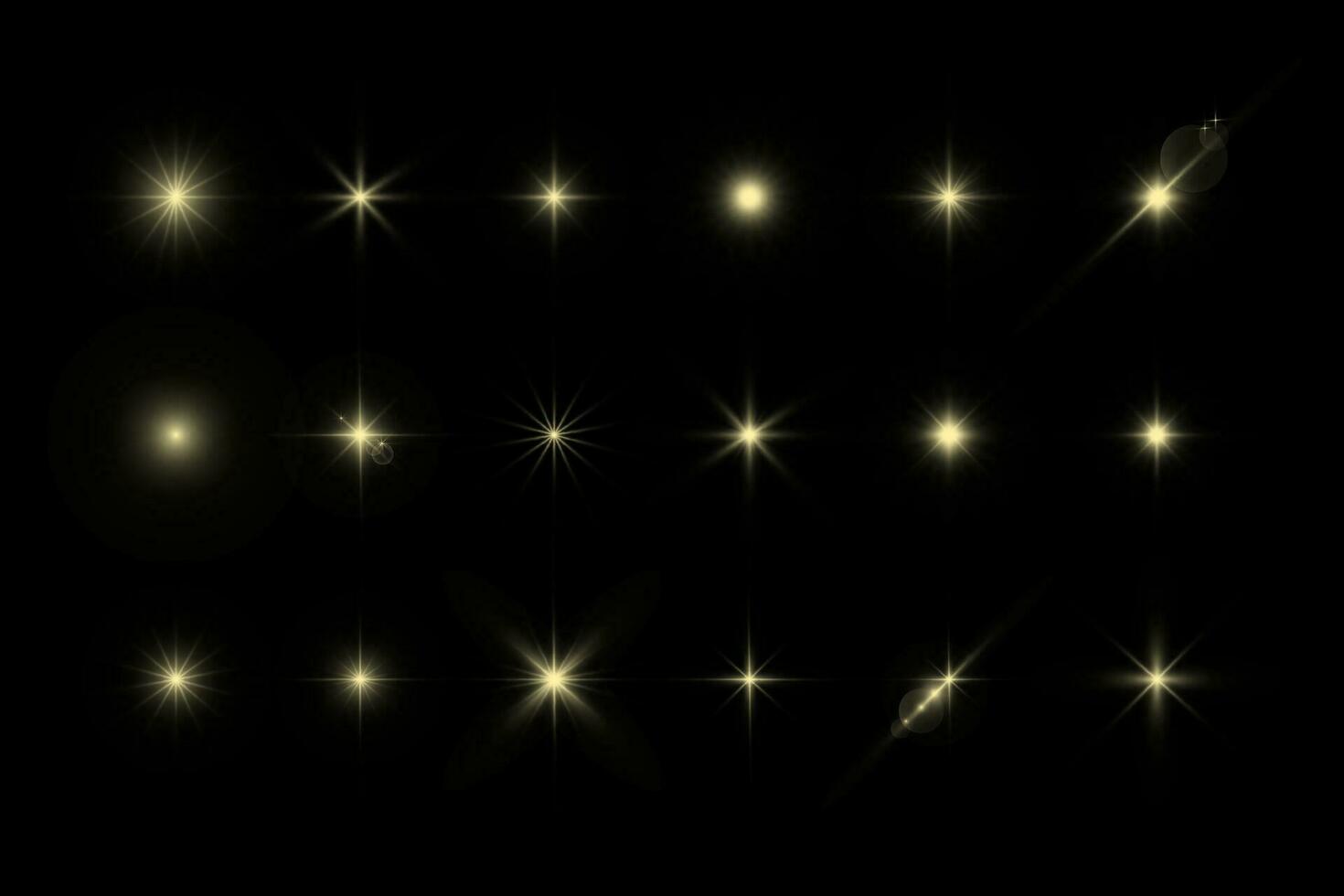 ligero brillante estrellas, destello ligero efectos, brillante iluminado elementos en un transparente antecedentes. vector aislar especial efectos