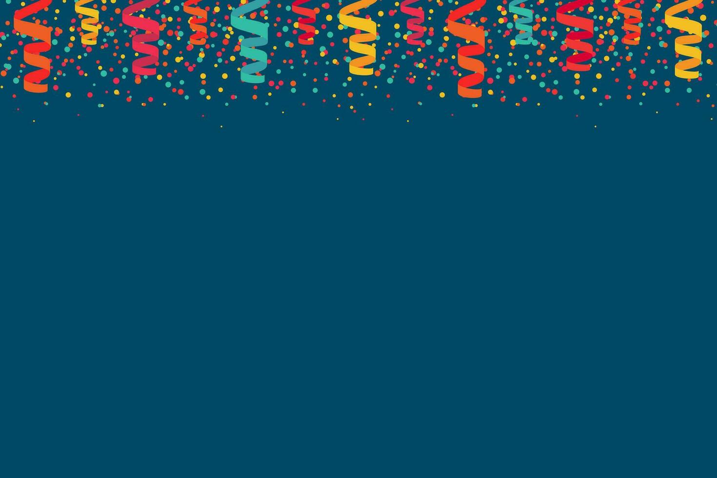 Colored confetti on purple. Horizontal placement of elements. Festive vector background in flat cartoon style