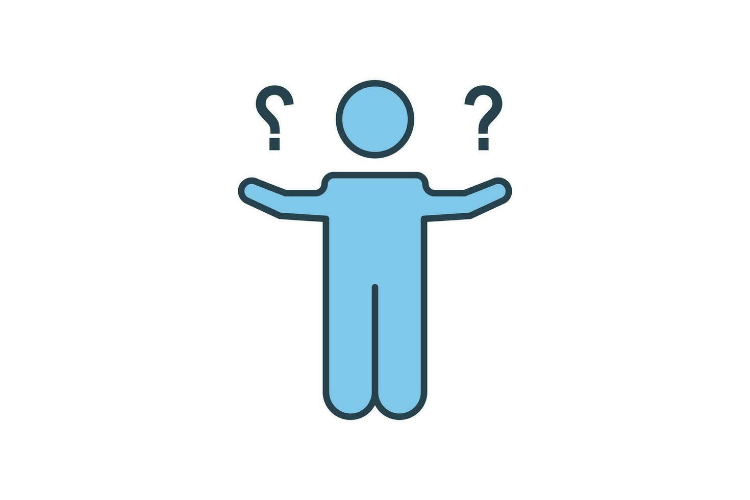 uncertain icon. human and question mark. icon related to confusion. flat line icon style. simple vector design editable