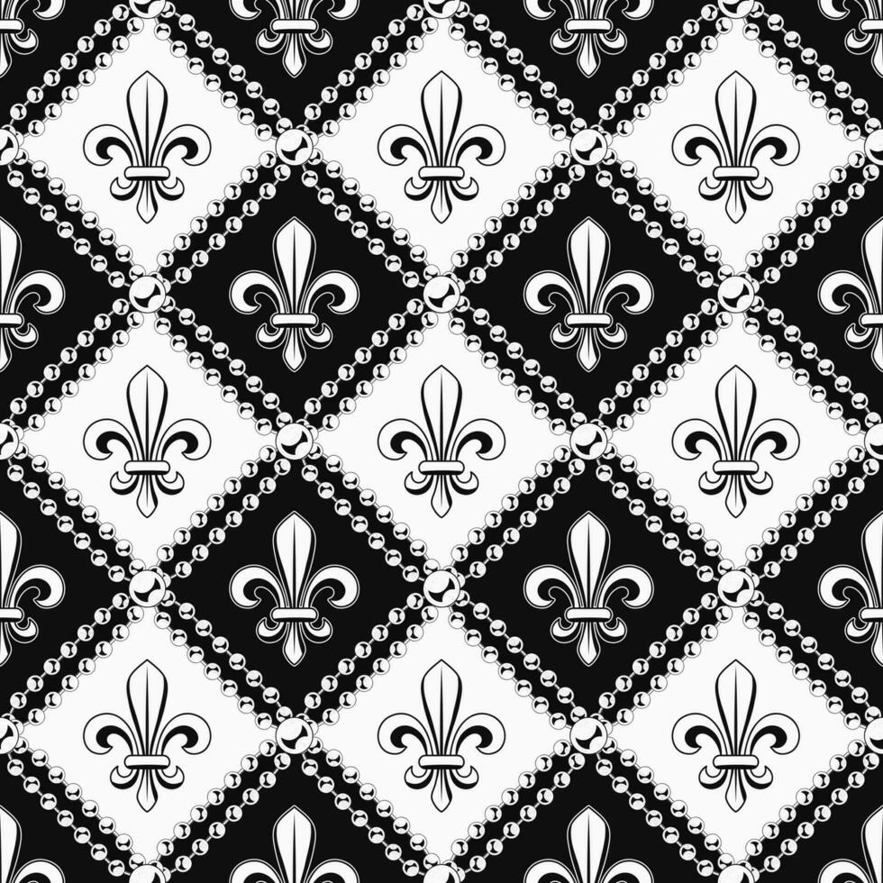 Geometric monochrome pattern with fleur de lis vector