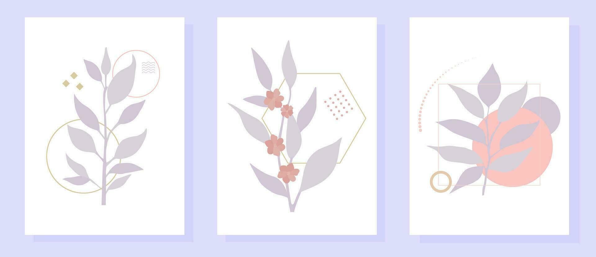 Plants and flowers in the Bauhaus style, patterns with simple geometry vector
