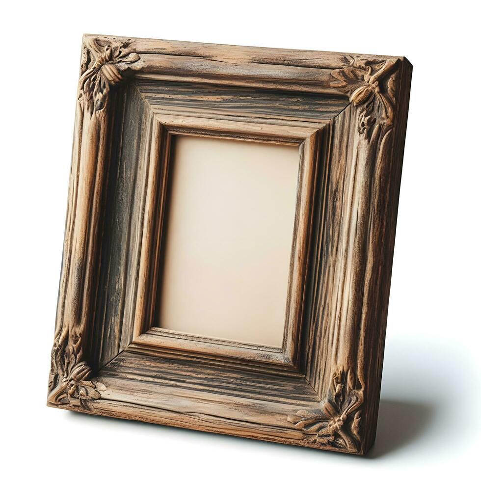 AI Generated Old Wooden Frame Isolated white background photo