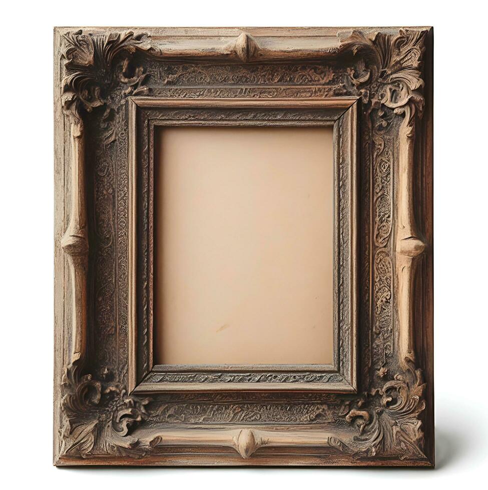 AI Generated Old Wooden Frame Isolated white background photo