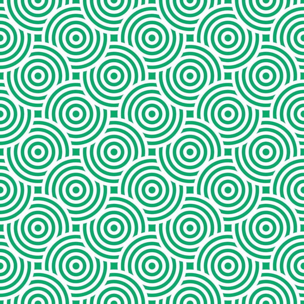 Green and white seamless japanese style intersecting circles spiral pattern vector