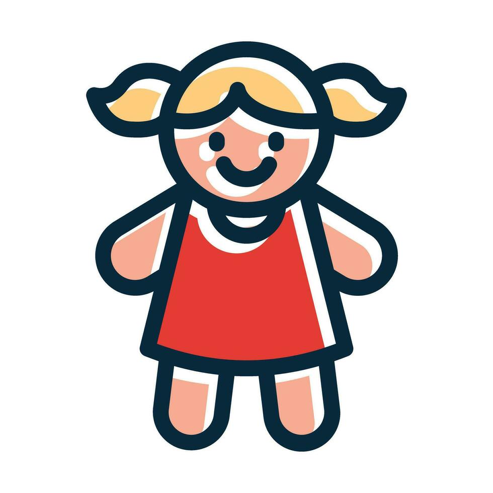 Doll Vector Thick Line Filled Dark Colors