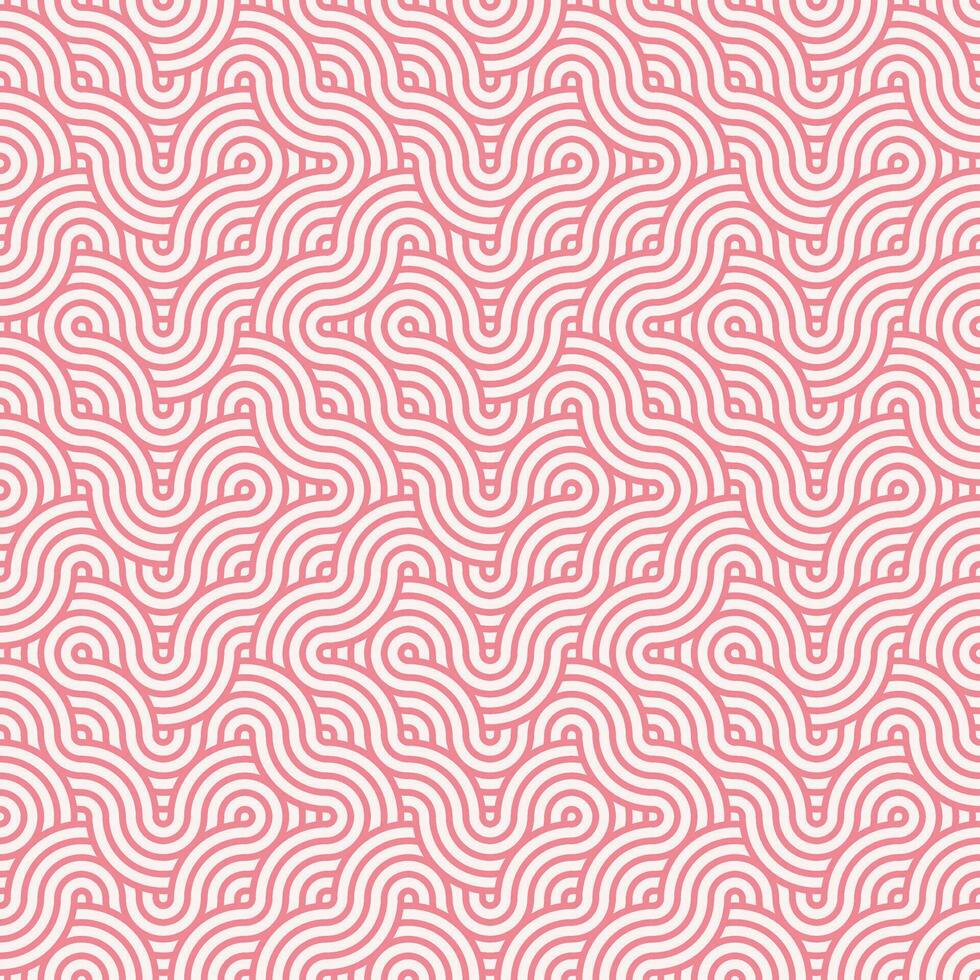 Pink seamless abstract geometric japanese overlapping circles lines and waves pattern vector