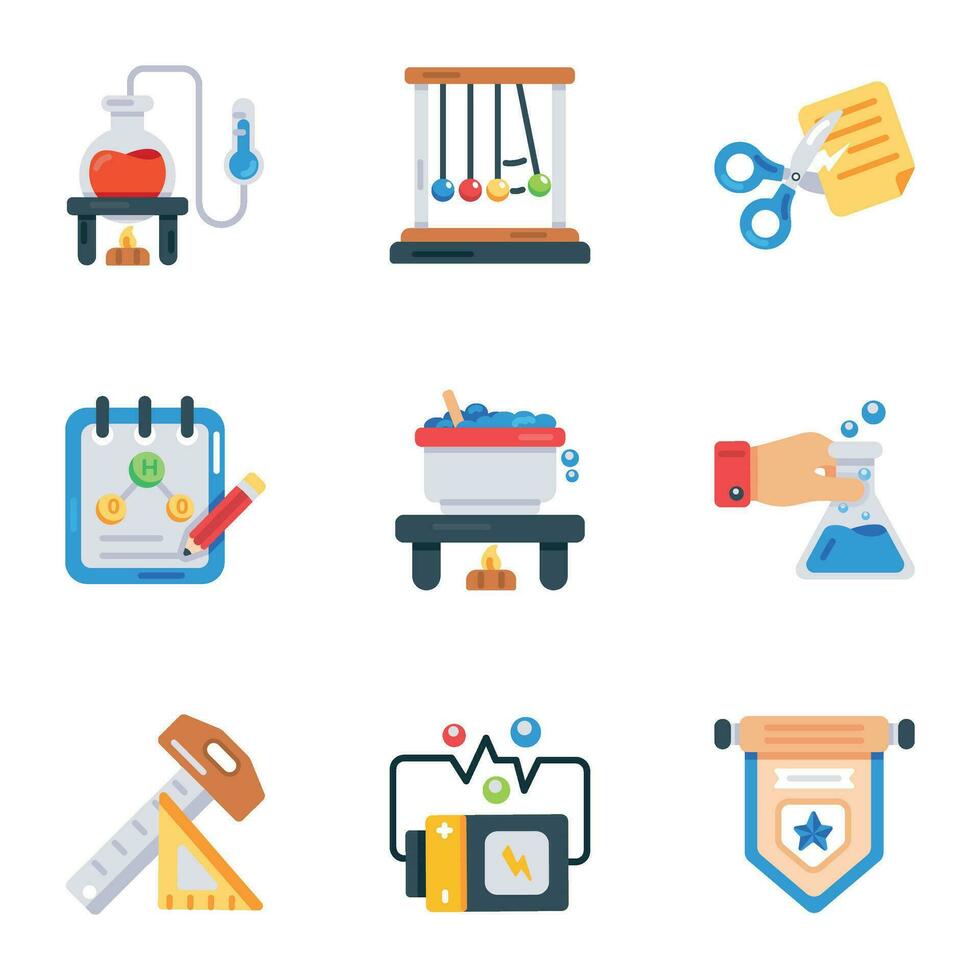 Bundle of School and Lab Accessories Flat Icons vector