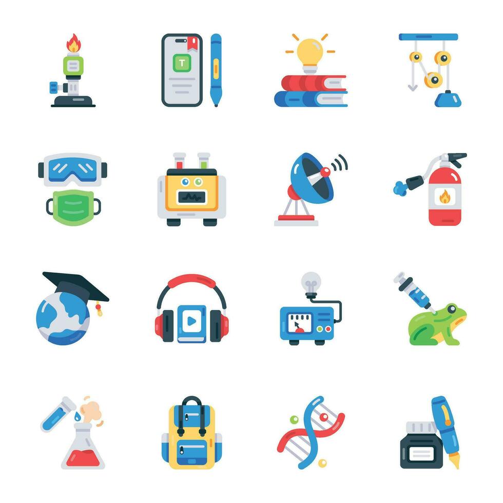 Collection of Science and Education Flat Icons vector