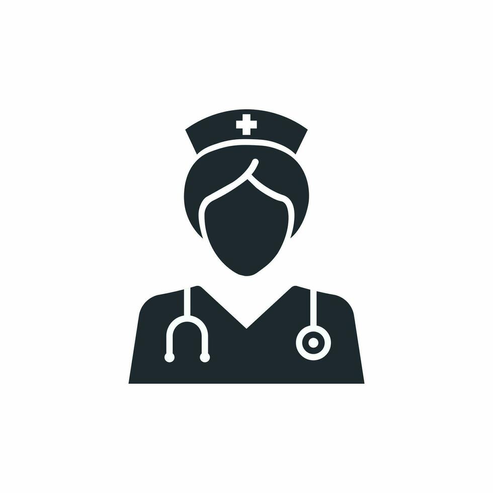 enfermero icono. médico asistente con estetoscopio y gorra para cuidado de la salud. vector ilustración