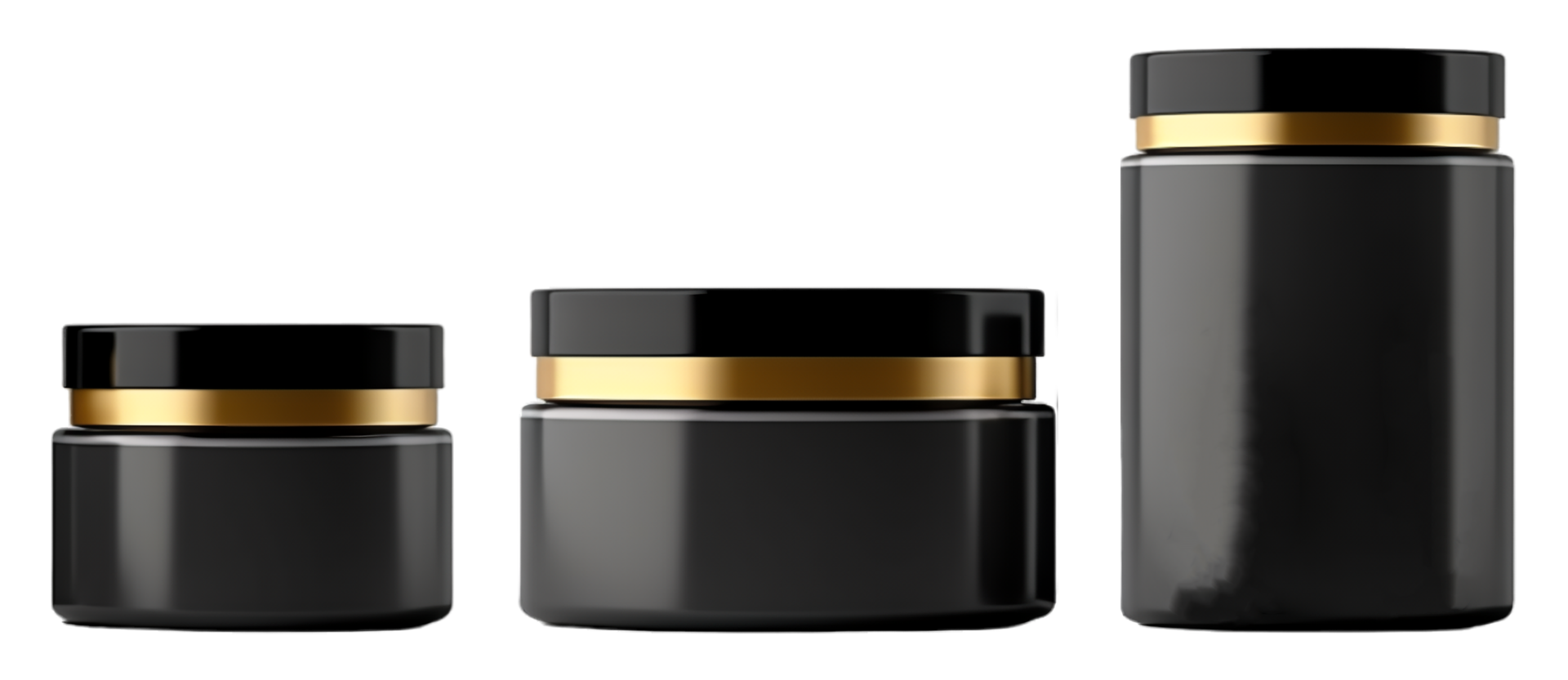 AI generated black and gold cosmetic product packaging mockup on transparent background, generative ai png