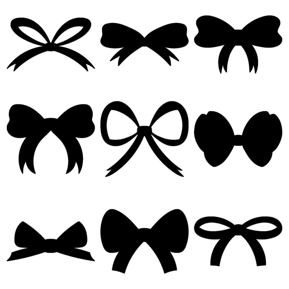 Hand Drawn Flat Style Silhouettes of Ribbon Bows. Black Color Adds Elegance to Decorations. Explore a Large Set of Bowties for Various Occasions. vector