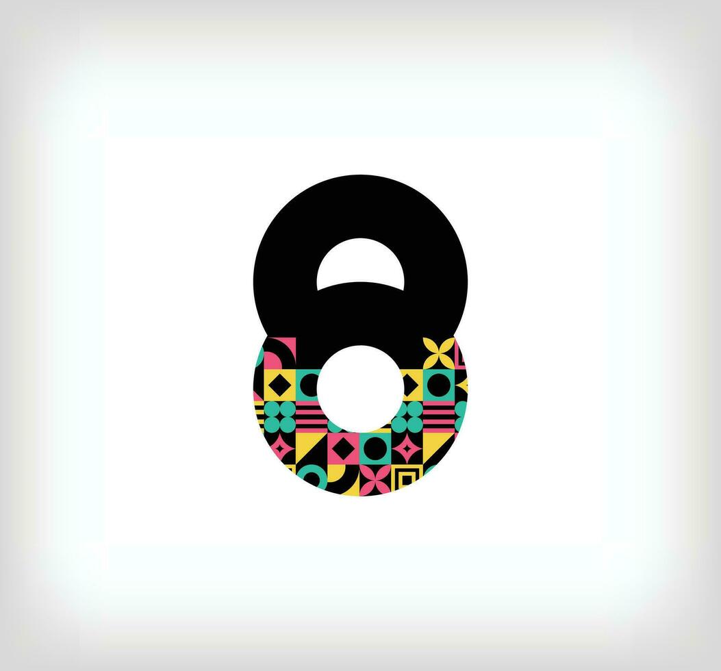 Creative number 8 logo with geometric shapes. Creative education colorful graphics. Vector