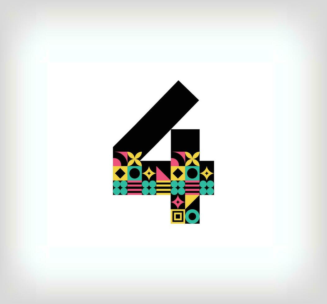 Creative number 4 logo with geometric shapes. Creative education colorful graphics. Vector