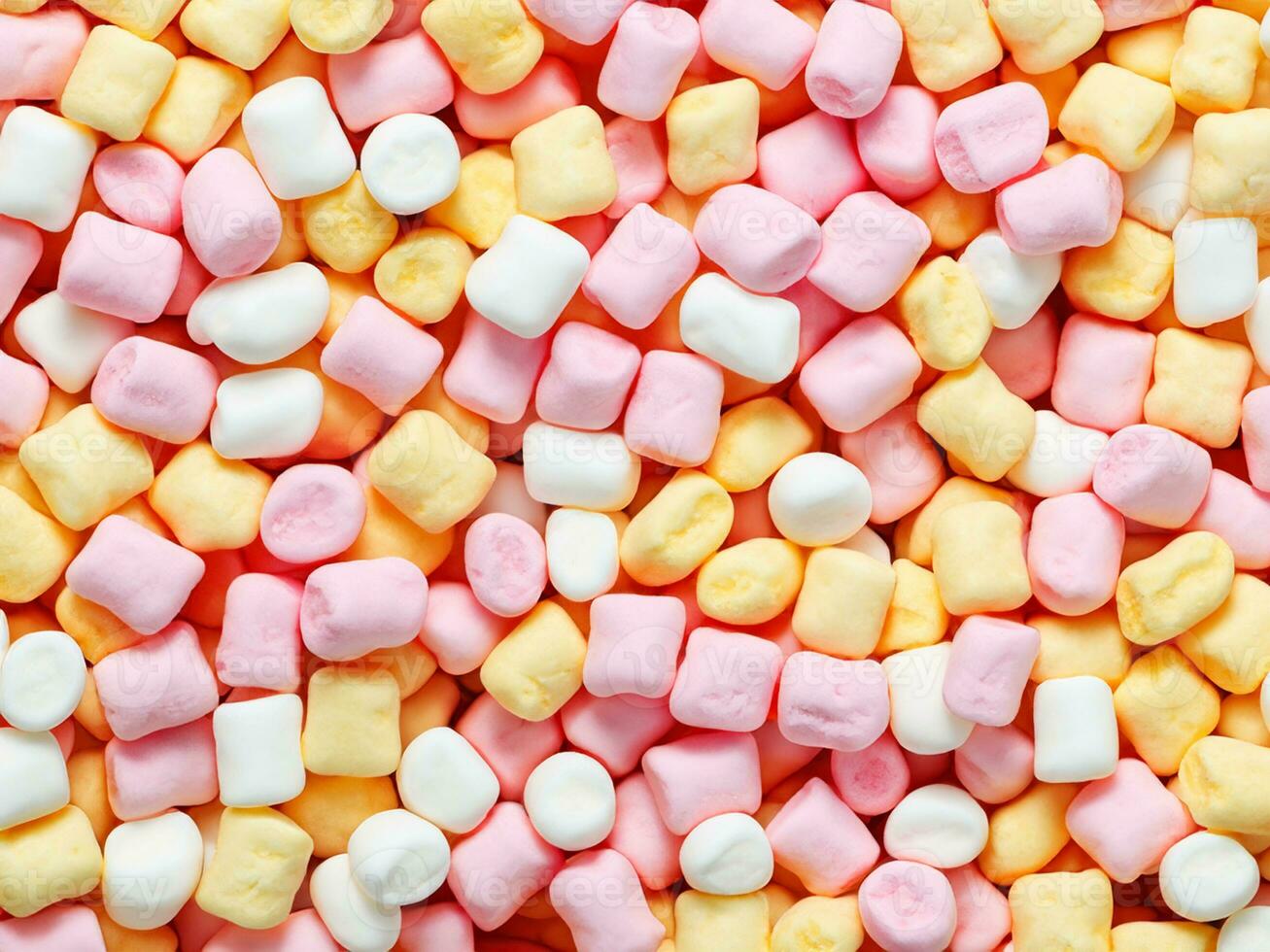 many colorful marshmallows background. top view. photo