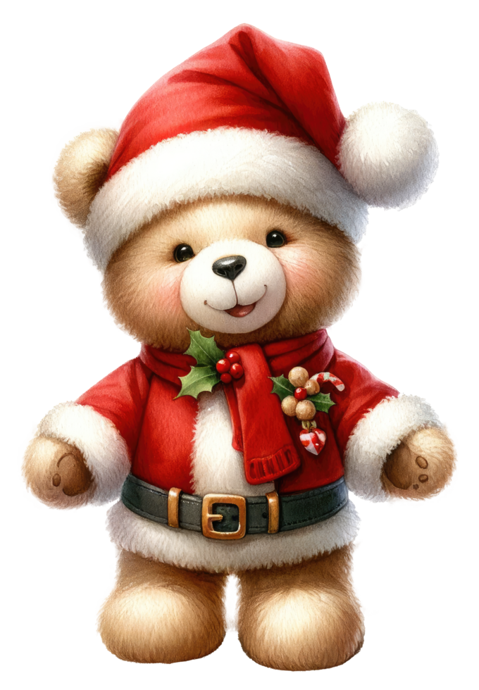 AI generated Joyful Christmas Teddy Bear with Gift. png