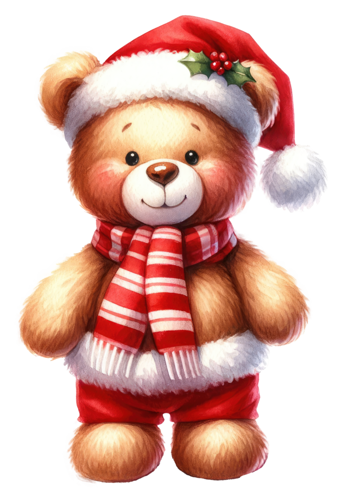 ai gerado alegre Natal Urso de pelúcia Urso com presente. png