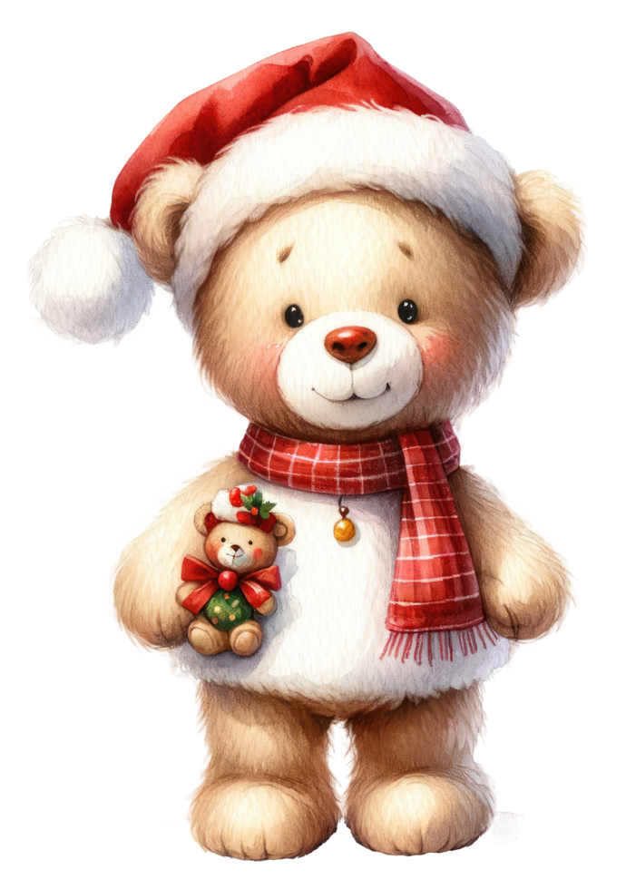 AI generated Joyful Christmas Teddy Bear with Gift. png