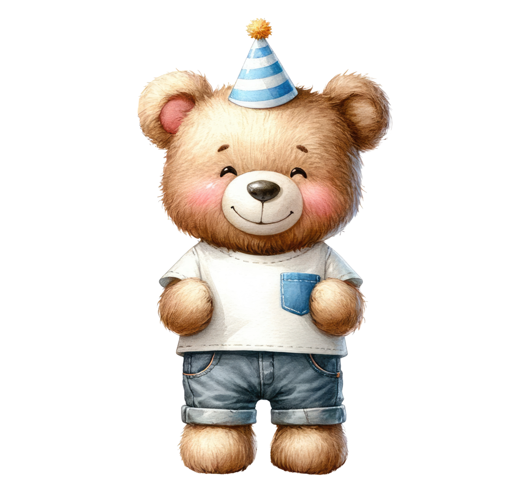 AI generated Cute teddy bear with birthday cake isolated. png