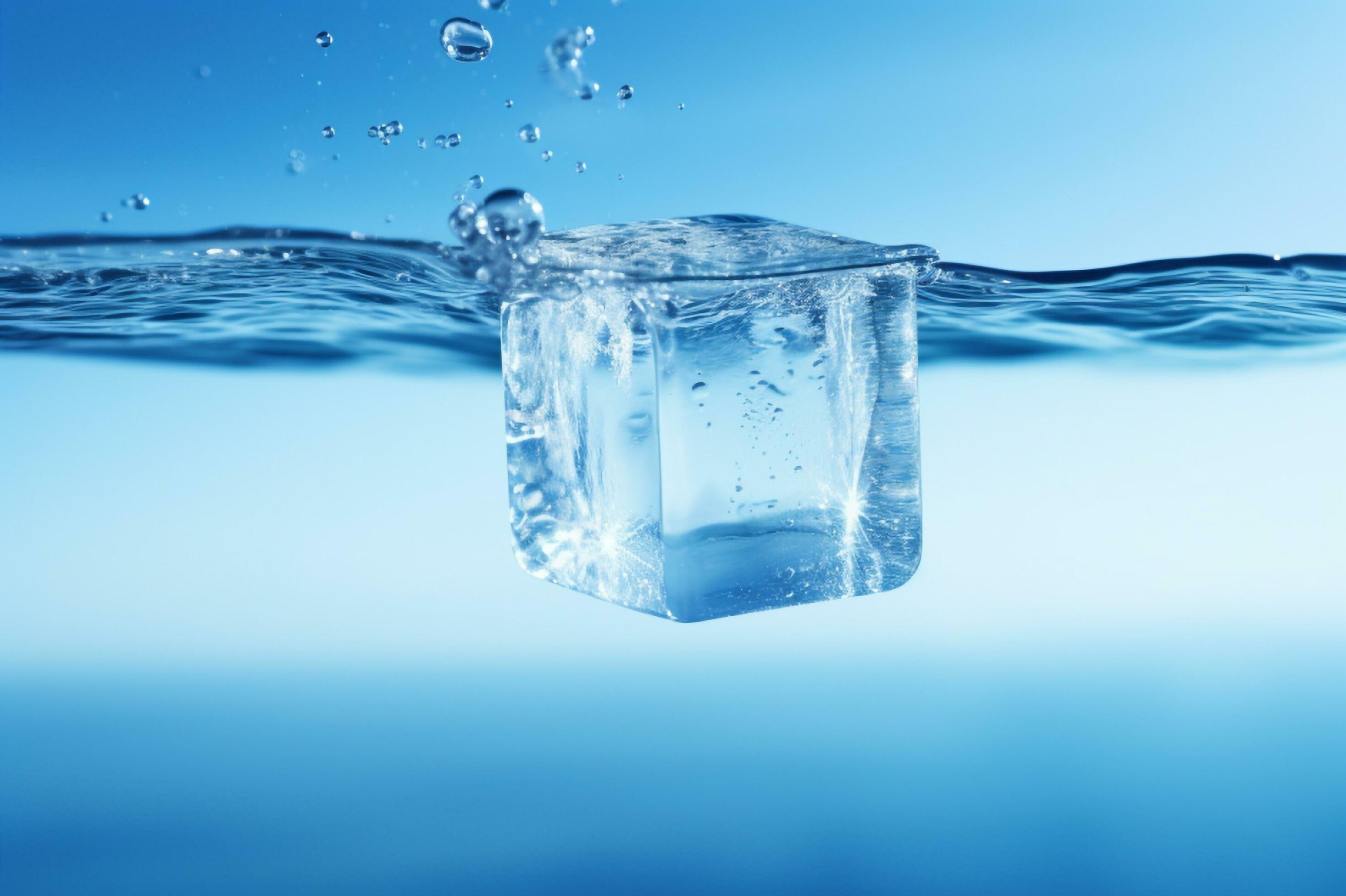 An ice cube floating in the water, Generative AI 34799049 Stock Photo