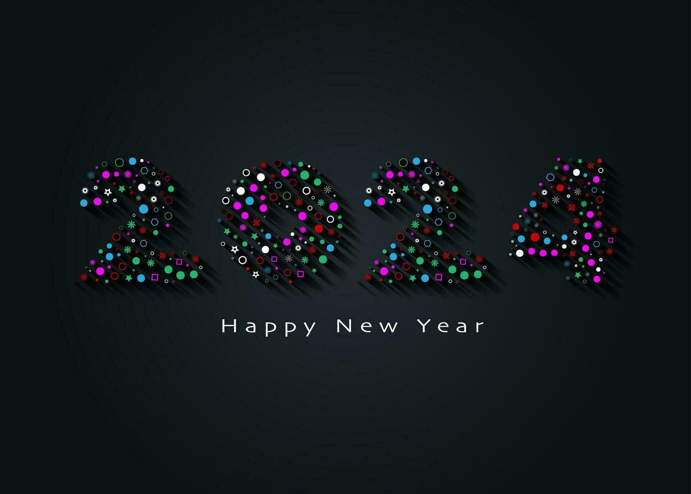 2024 New Year colorful logo design. Holiday greeting card. Creative number in mosaic tiles. Vector illustration for invitation, calendar, party, festive label, template isolated on black background