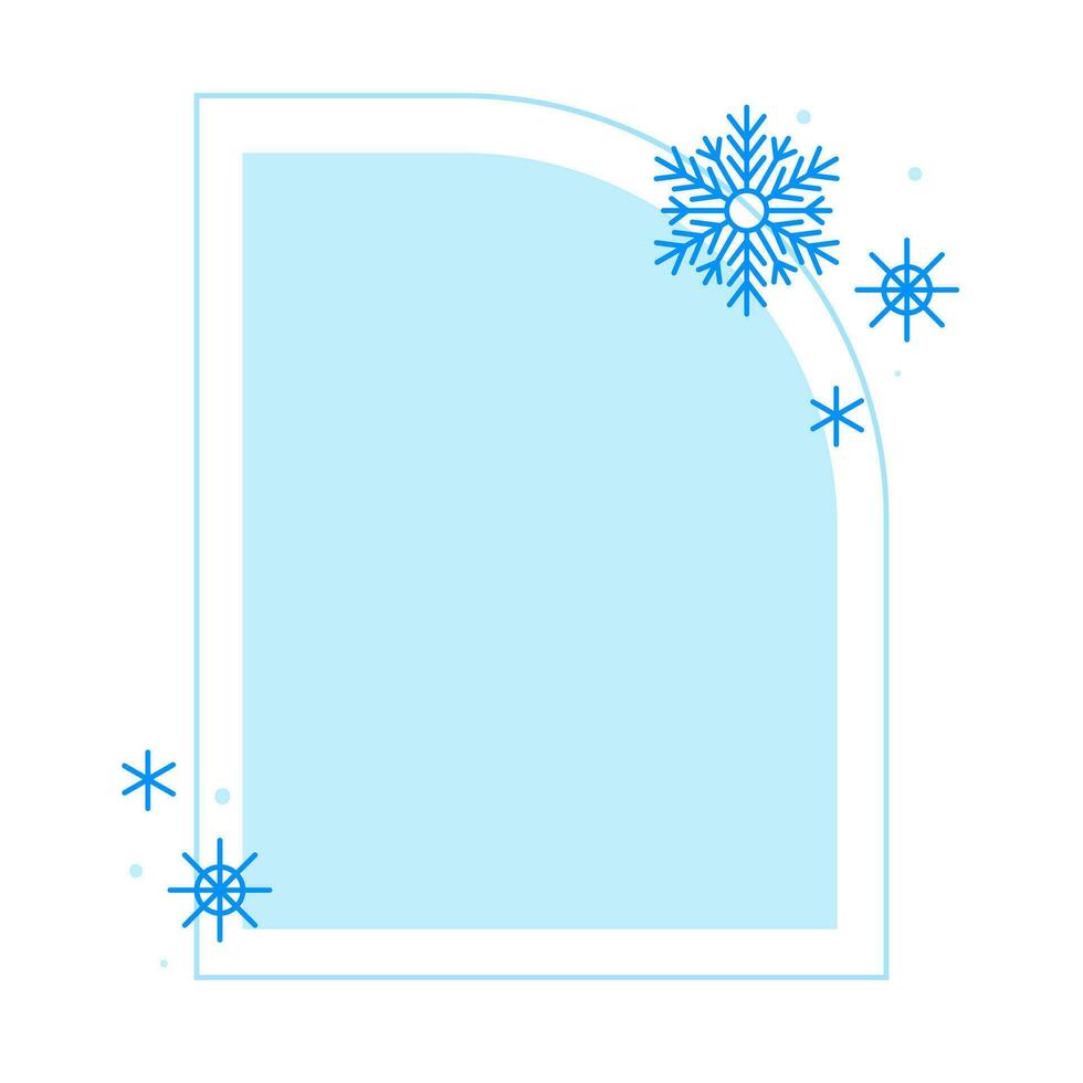 Christmas winter linear blue frame with snowflake, Modern minimalist aesthetic line elements, geometric forms. Vector sparkle for social media or poster design, simple decorative boho style border