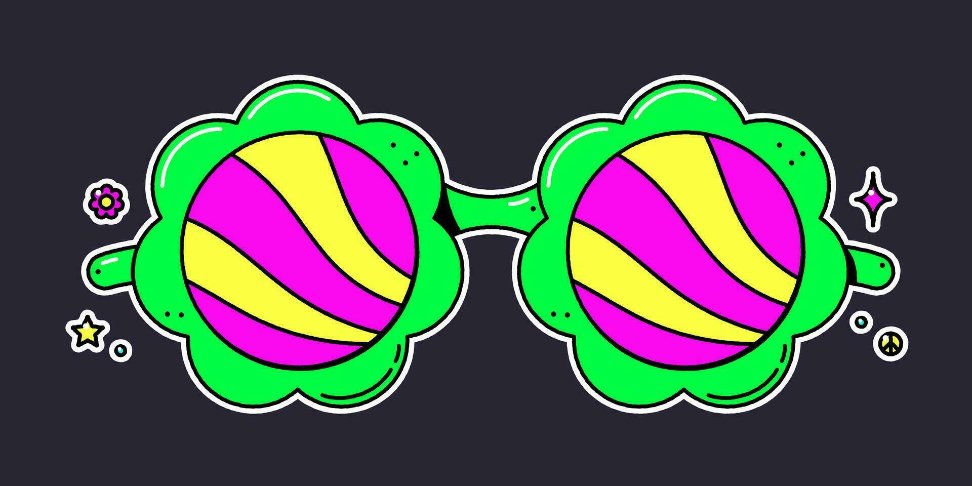 Groovy retro flower psychedelic sunglasses. vector