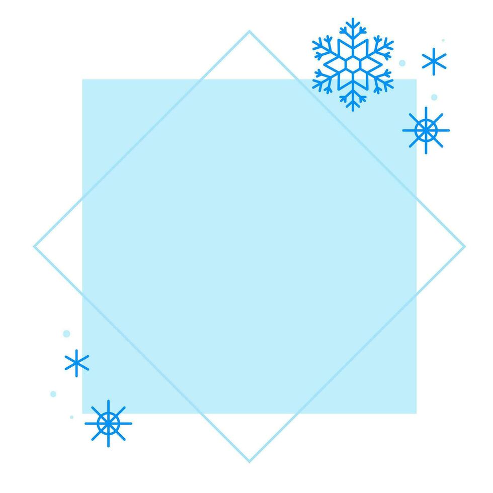 Christmas winter linear blue square frame with snowflake vector