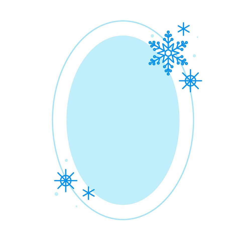 Navidad invierno lineal azul oval marco con copo de nieve vector