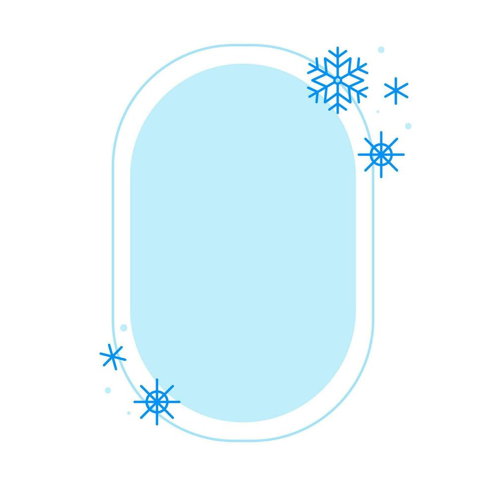 Christmas winter linear blue oval frame with snowflake vector