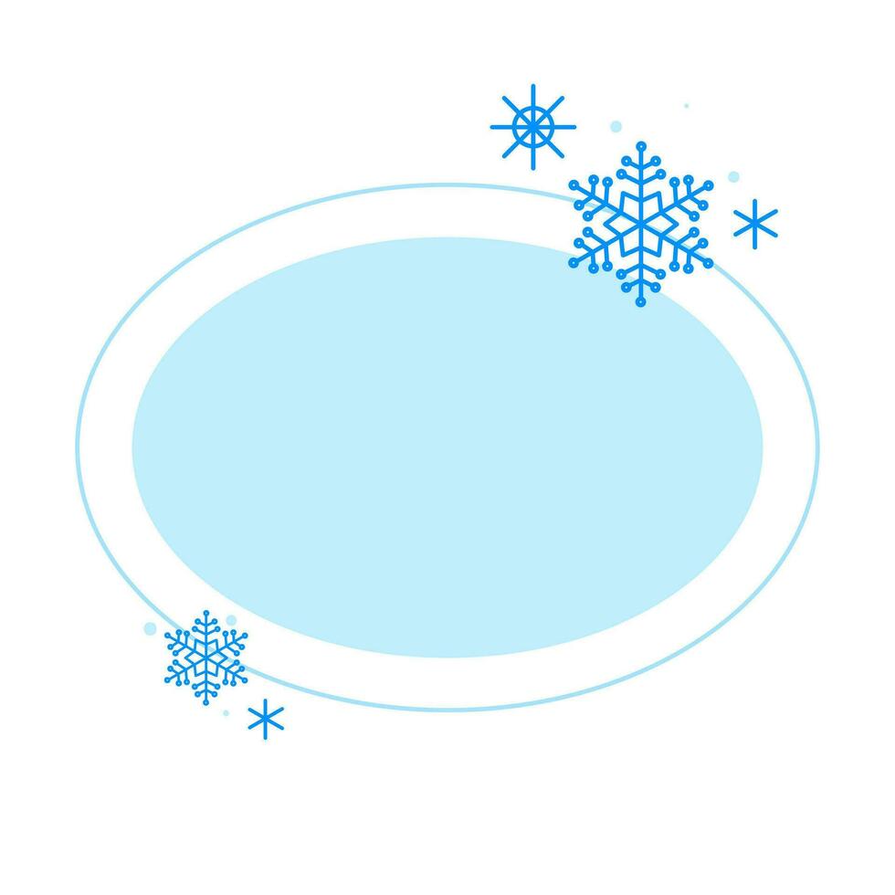 Christmas winter linear blue oval frame with snowflake vector