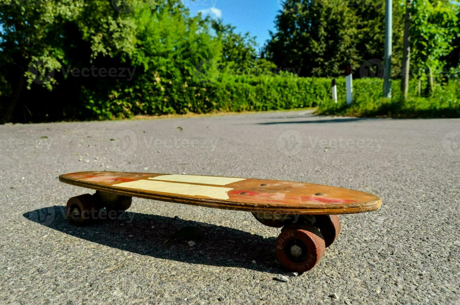 a skateboard with a wooden design on it photo