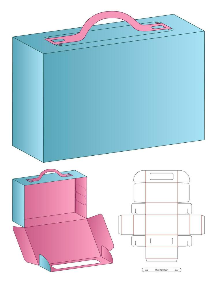 diseño de plantilla troquelada de embalaje de caja. Maqueta 3d vector