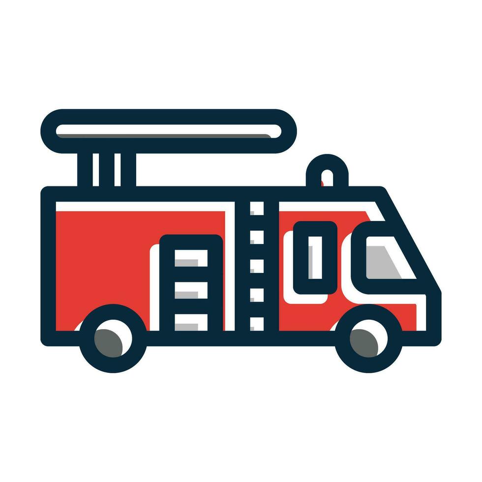 Fire Truck Vector Thick Line Filled Dark Colors