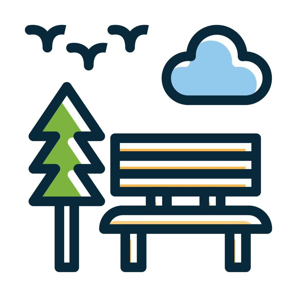 Park Vector Thick Line Filled Dark Colors