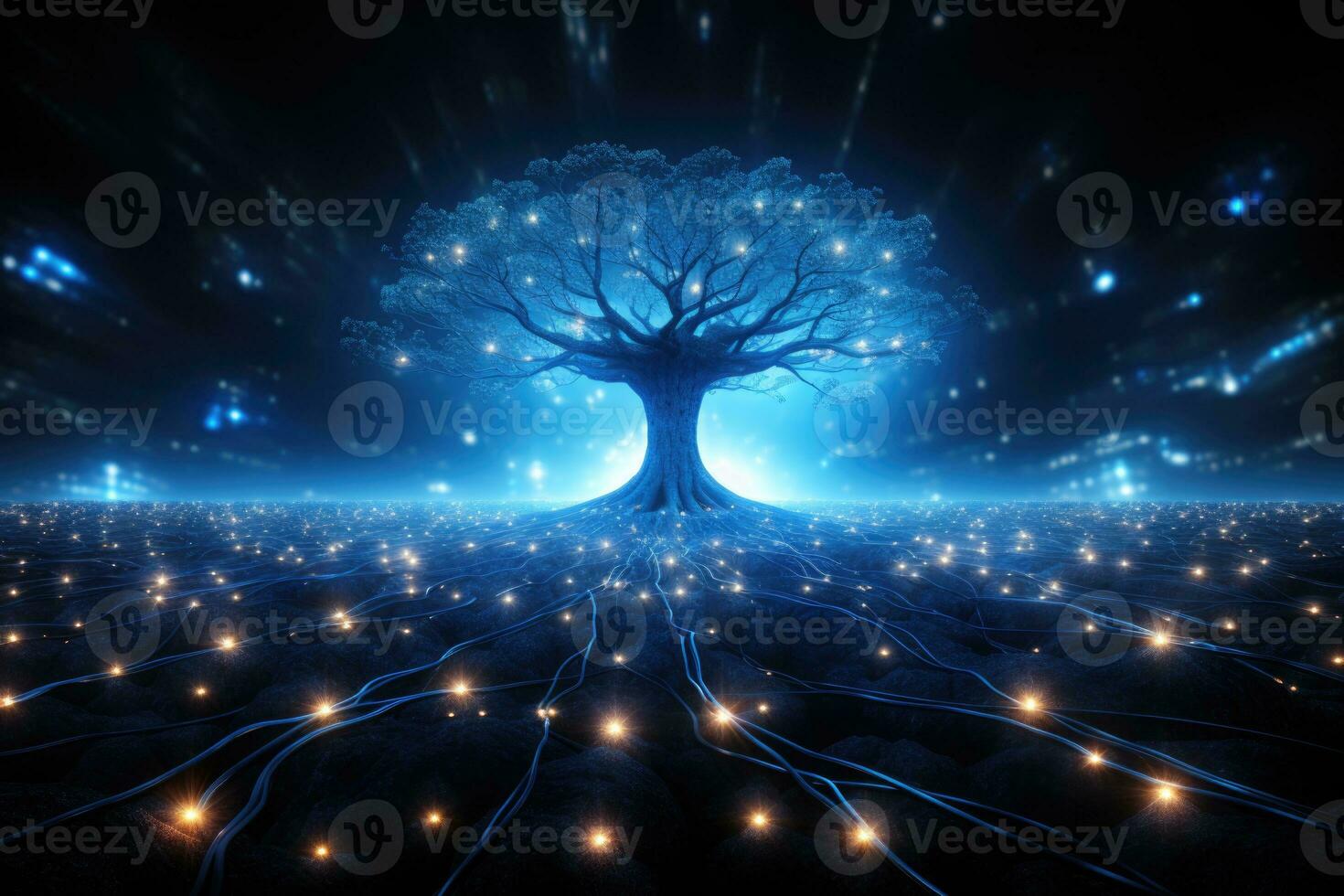 AI generated A tree shrouded in neural connections. Abstract image of future science. Artificial intelligence concept photo