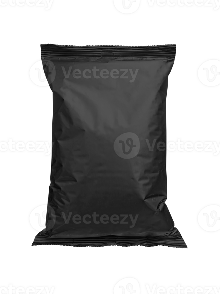 Black Packaging for food, chips, crackers, sweets, mockup for your design and advertising, an empty packaging form. transparent background png