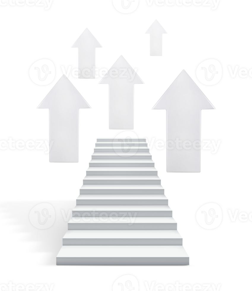 Concept vision business. stairs with white arrows. transparent background png
