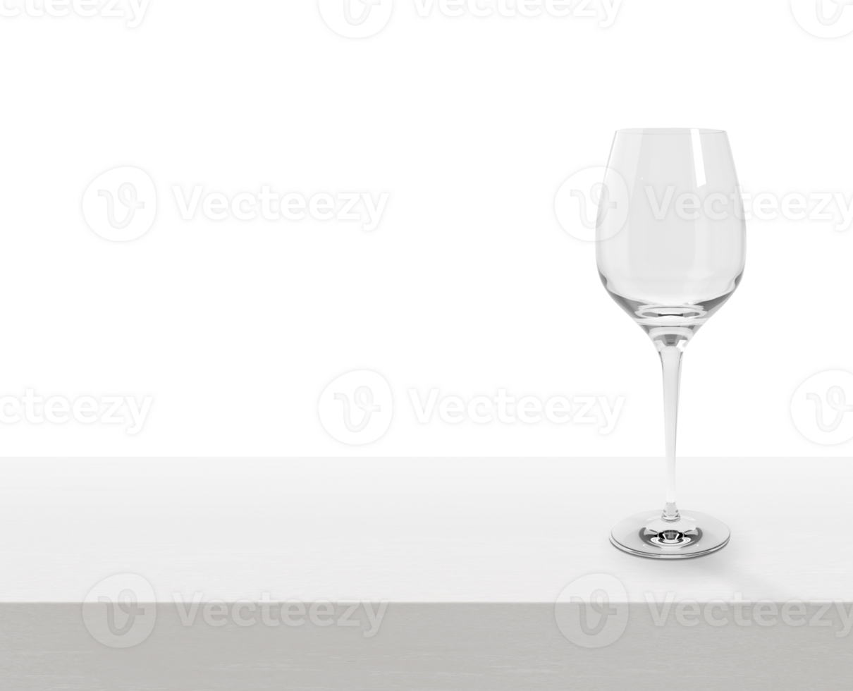 Empty wine glass on white wooden table. transparent background png