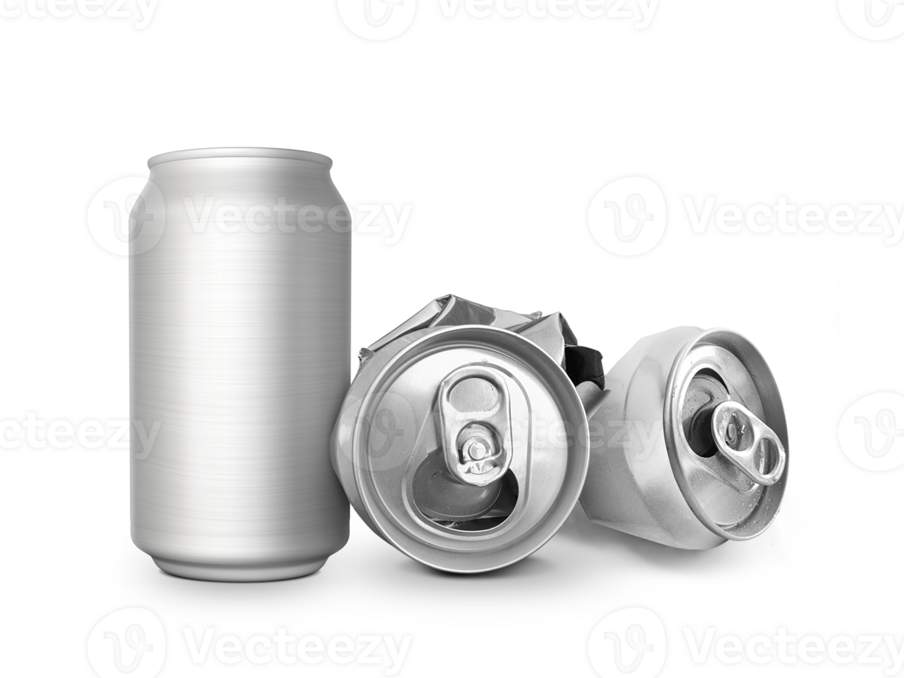 Crumpled empty blank soda and beer can garbage, Crushed junk can can recycle. transparent background png