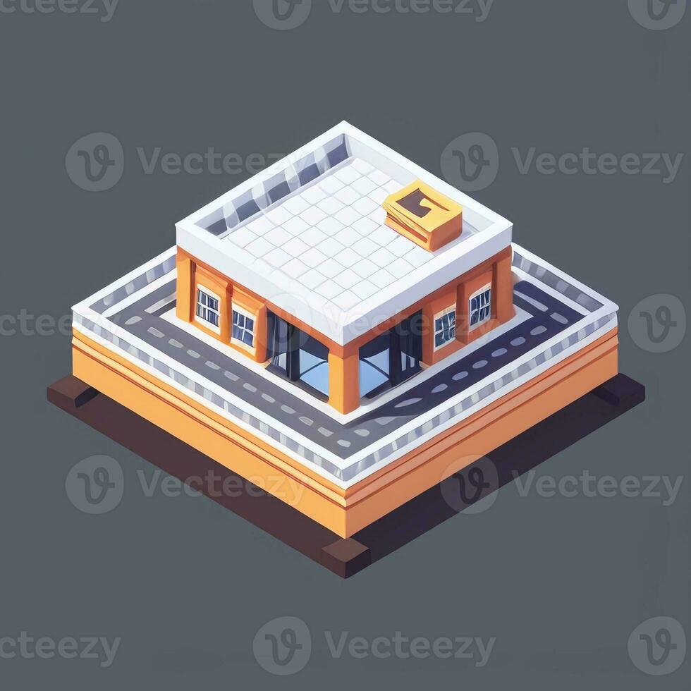 AI generated Isometric Building House Commercial Clip Art Icon Sticker Decoration Simple Background photo
