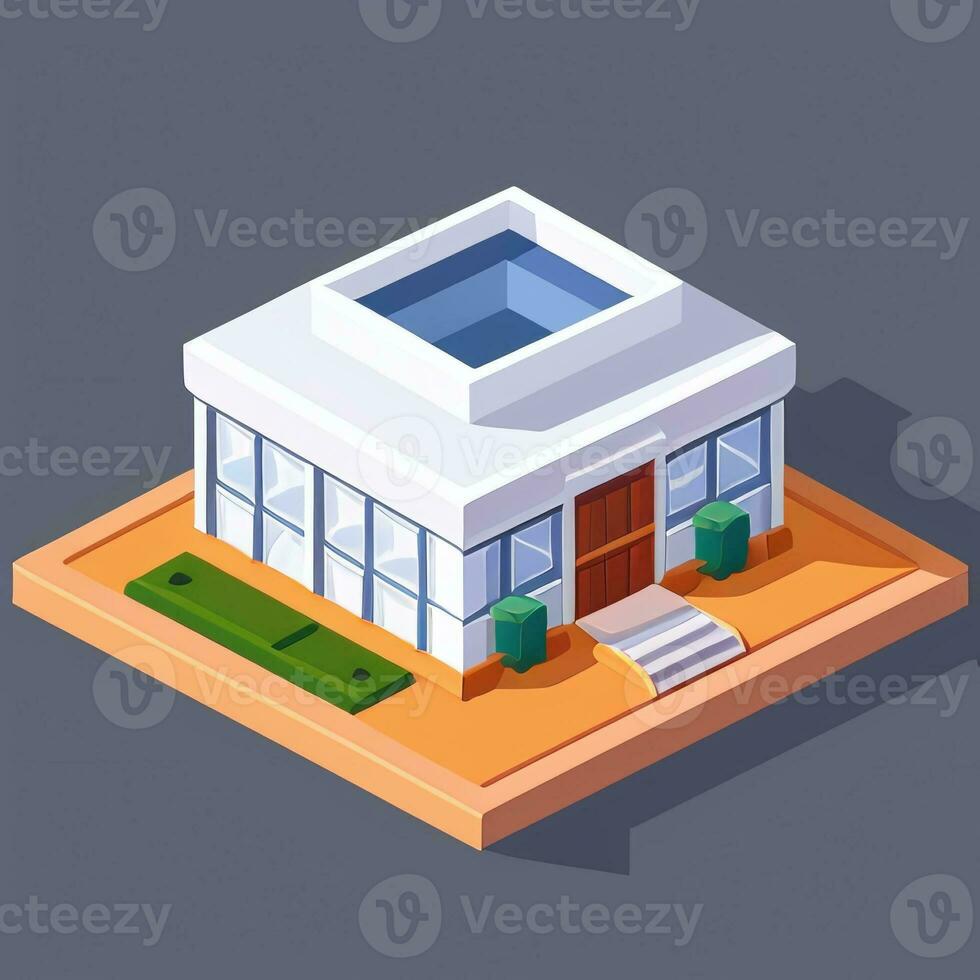 AI generated Isometric Building House Commercial Clip Art Icon Sticker Decoration Simple Background photo