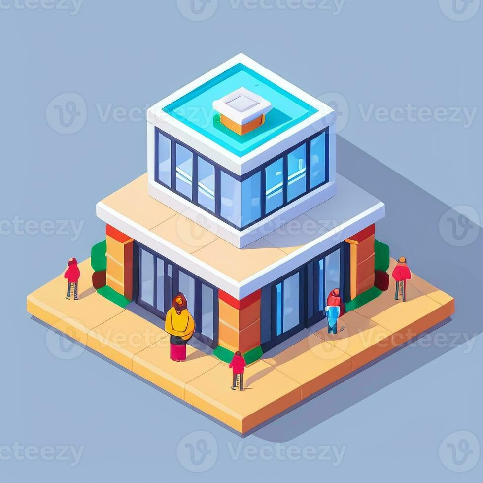 AI generated Isometric Building House Commercial Clip Art Icon Sticker Decoration Simple Background photo