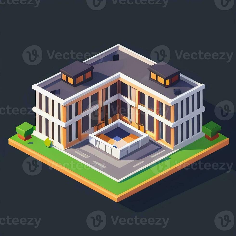 AI generated Isometric Building House Commercial Clip Art Icon Sticker Decoration Simple Background photo