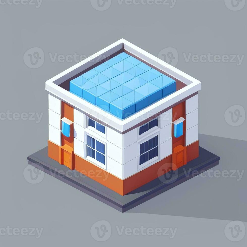 AI generated Isometric Building House Commercial Clip Art Icon Sticker Decoration Simple Background photo