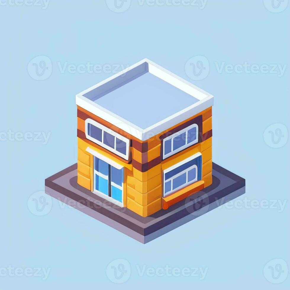 AI generated Isometric Building House Commercial Clip Art Icon Sticker Decoration Simple Background photo